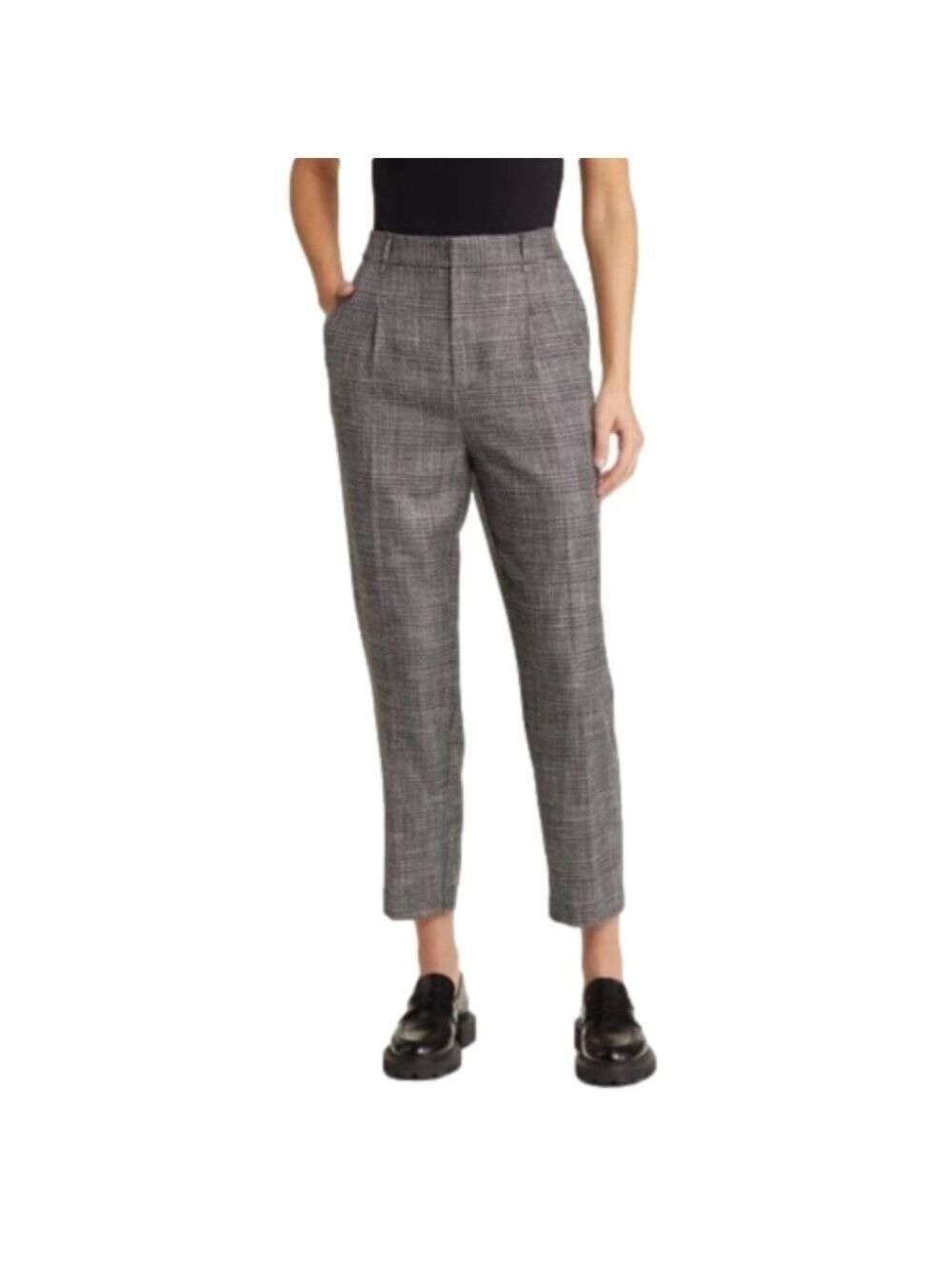 All Saints Astrid Sparkle Metallic Tapered Leg Trouser Pant Gray Check Size 10